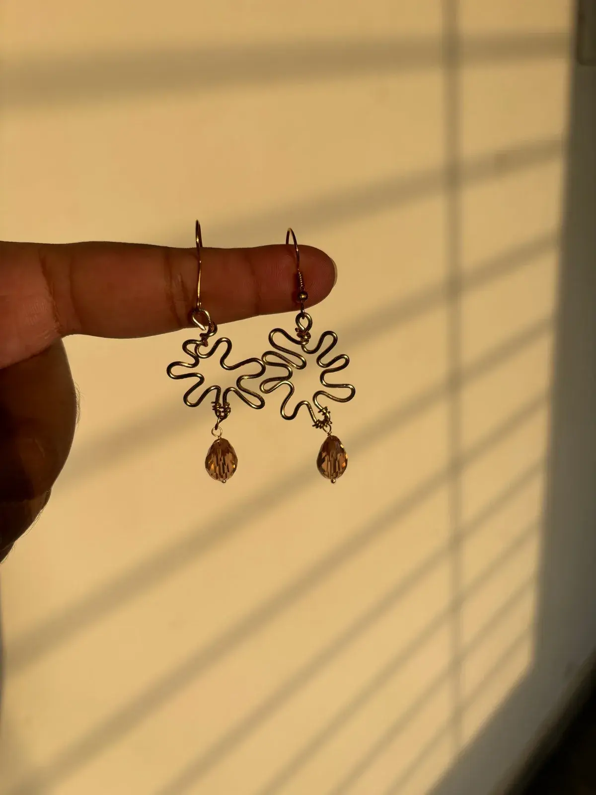 Wavy Wire Sun with Crystal Drops